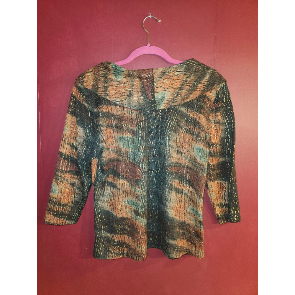 Women's Christopher & Banks Petite Cowl Neck Top PL Black Brown Gold - Picture 3 of 3